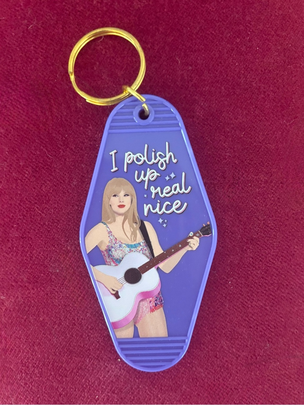 Taylor Swift “I Polish Up Real Nice” “Bejeweled” Eras Tour Purple Keychain